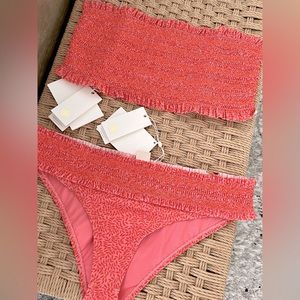 TORY BURCH NWT $256 COSTA TWO PIECE SMOCKED BANDEAU BIKINI